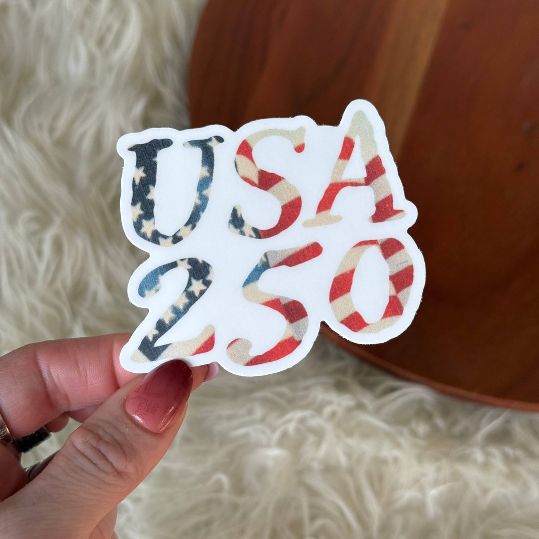 USA 250 Flag Text Sticker