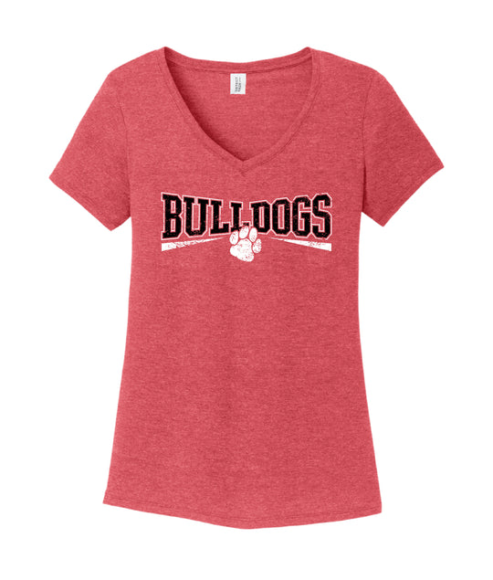 Ladies Bulldog Paw Print V-neck Tee